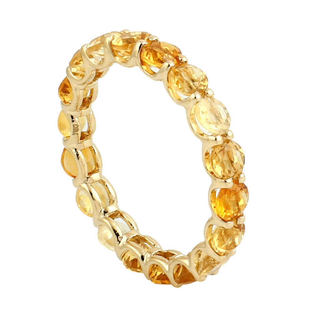 18K Yellow Gold Pave Citrine Gemstone Band Ring Jewelry For Her