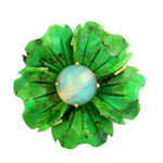 Carved Green Turquoise Opal Ethiopian Pave Tsavorite Diamond Flower Ring Jewelry For Women