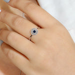 Natural Blue Sapphire Pave Diamond 18K White Gold Band Ring Jewelry