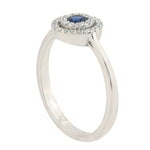 Natural Blue Sapphire Pave Diamond 18K White Gold Band Ring Jewelry