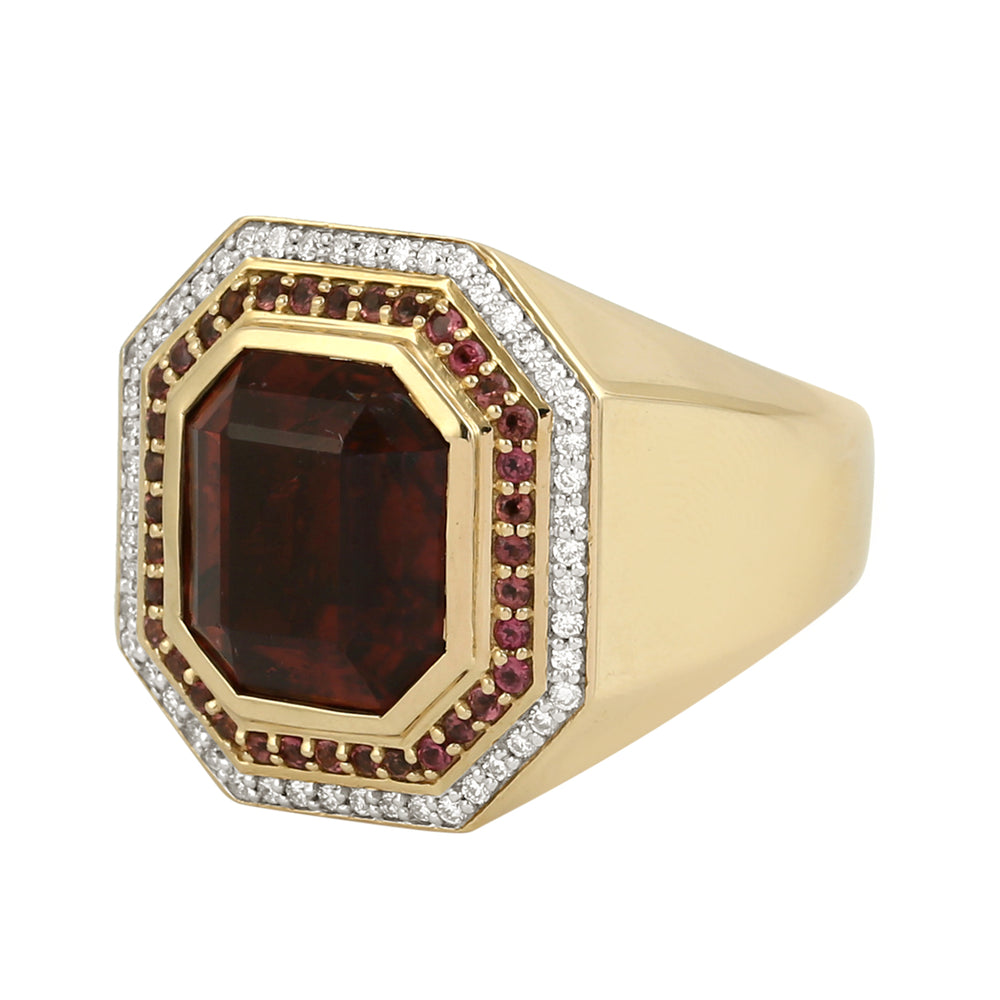 Octagon Cut Pink Tourmaline Pave Diamond In Yellow Gold Designer Cocktail Ring