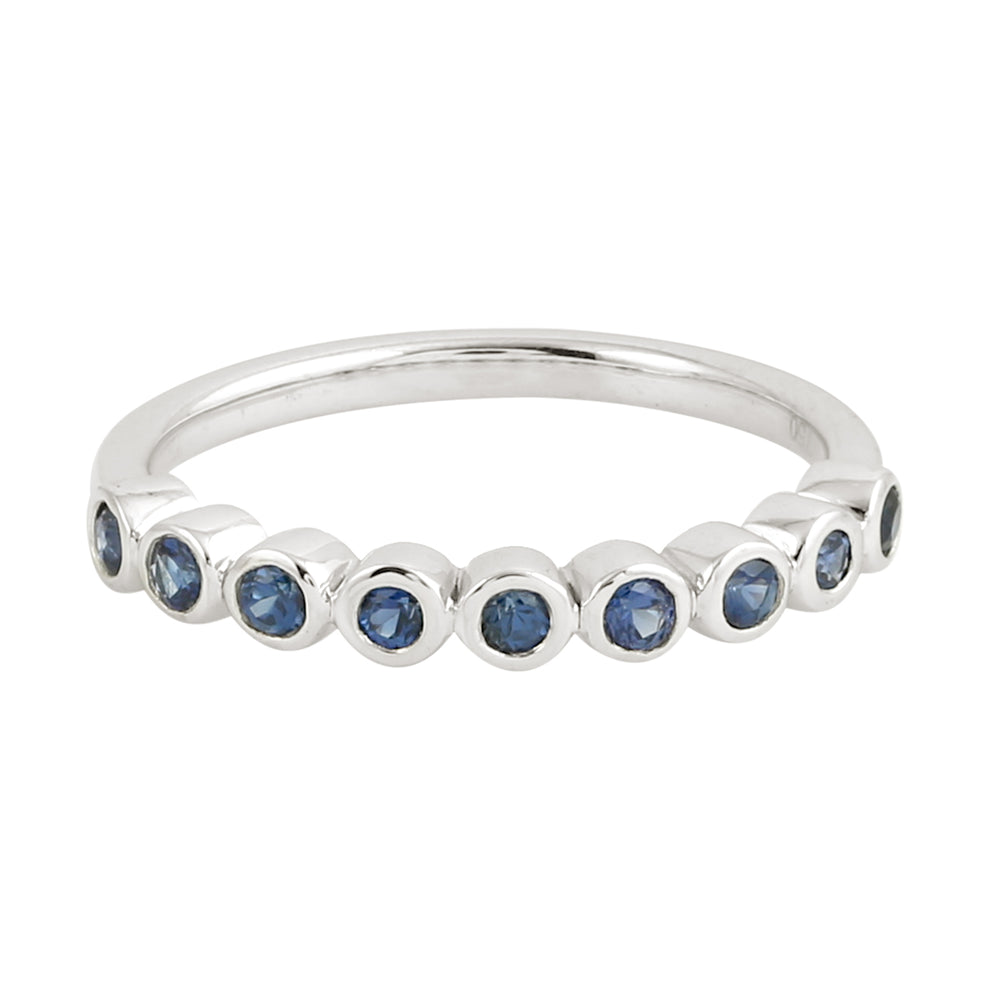 Bezel Set Blue Sapphire Gemstone 18K White Gold Band Ring For Women