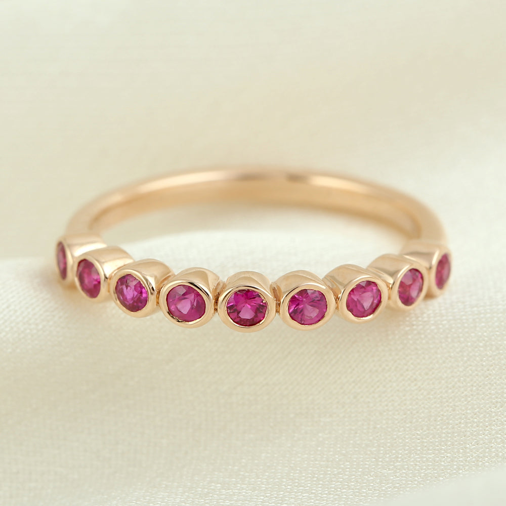 18K Rose Gold Bezel Set Ruby Precious Gemstone Band Ring Jewelry