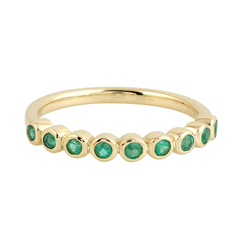 18K Yellow Gold Natural Emerald Bezel Set Band Ring For Gifts