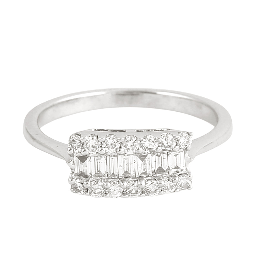 Baguette Cut Diamond Band Ring in 18K White Gold – Elegant Stackable Design