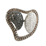 Natural Colored Pave Diamond Heart Shape Ring In 18K White Gold