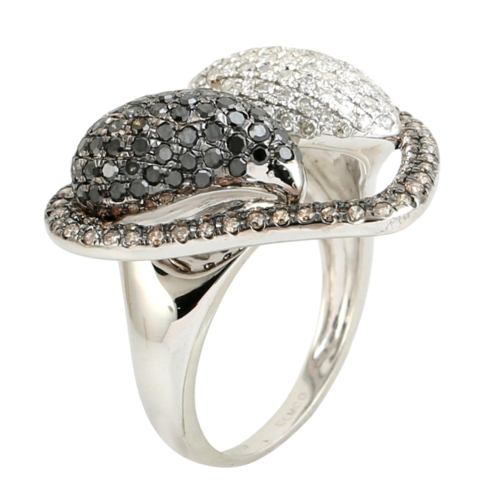 Natural Colored Pave Diamond Heart Shape Ring In 18K White Gold