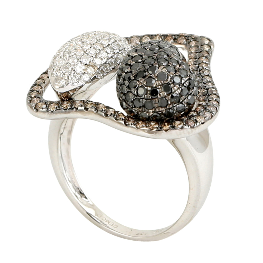 Natural Colored Pave Diamond Heart Shape Ring In 18K White Gold