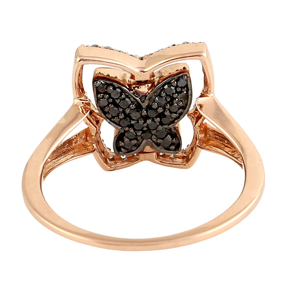 Rose Gold Butterfly Ring with Blue Sapphire & Pave Diamonds – Elegant Split Band Design