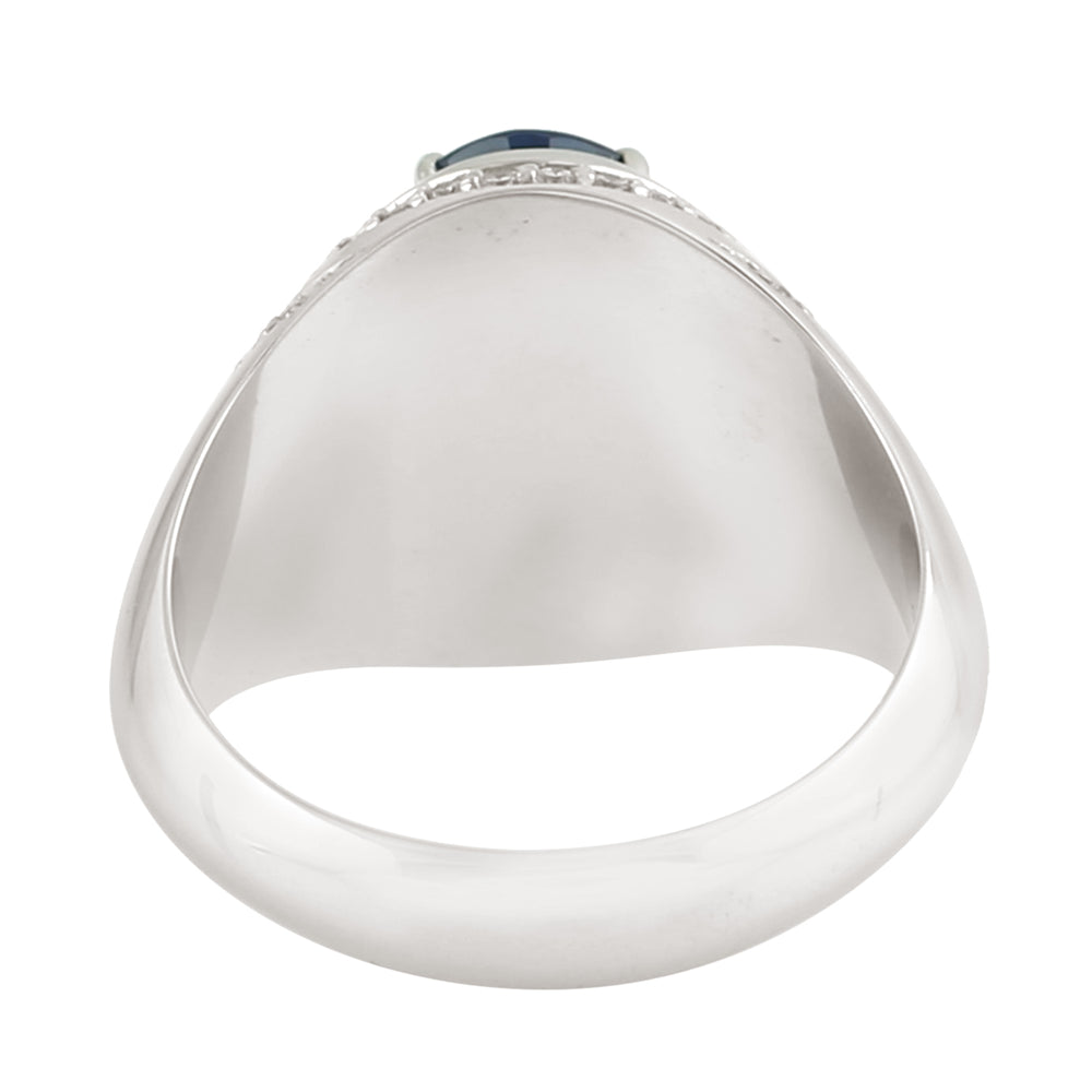 Oval Blue Sapphire & Diamond Halo Ring in 18K White Gold