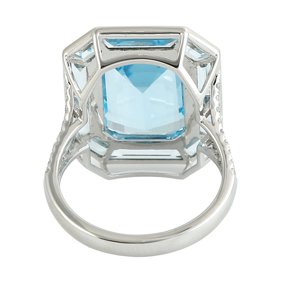 Emerald-Cut Blue Topaz Cocktail Ring in 18K White Gold
