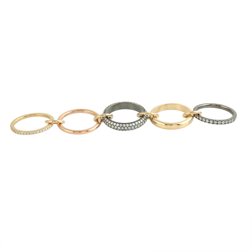 Mixed Metal Diamond Link Ring Set in 18K Gold Silver
