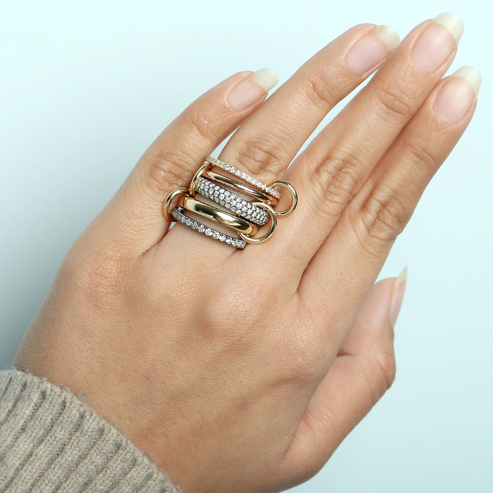 Mixed Metal Diamond Link Ring Set in 18K Gold Silver