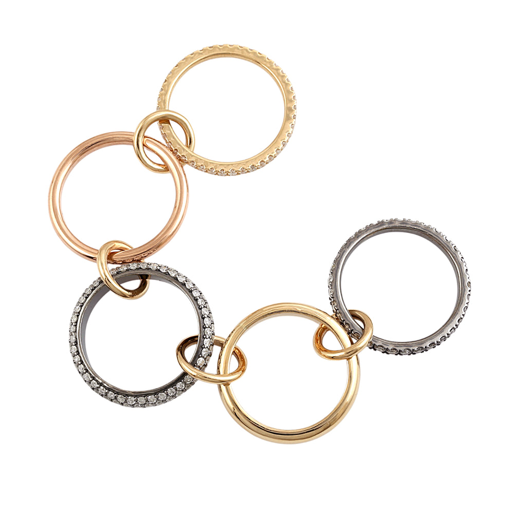 Mixed Metal Diamond Link Ring Set in 18K Gold Silver
