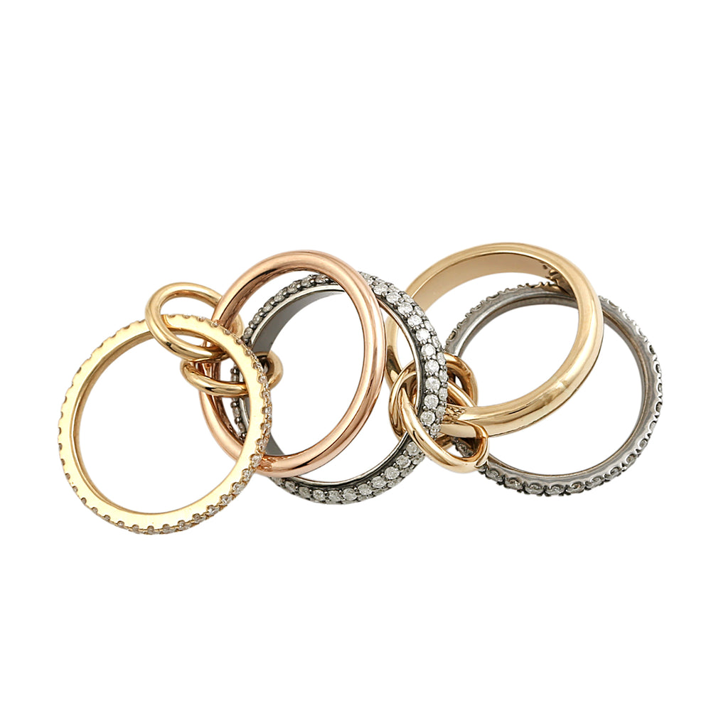 Mixed Metal Diamond Link Ring Set in 18K Gold Silver