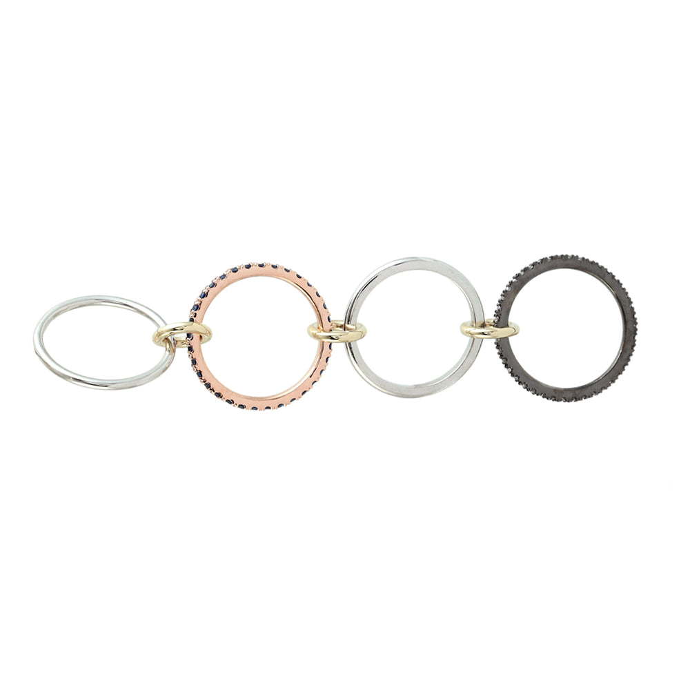 Multi-Tone Linked Stackable Band Ring in 14K Gold Silver with Blue Sapphire Diamonds