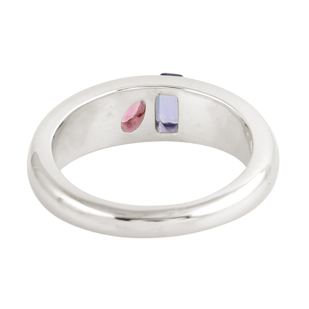 14K White Gold Baguette Cut Tanzanite Bezel Set Pink Tourmaline Band Ring