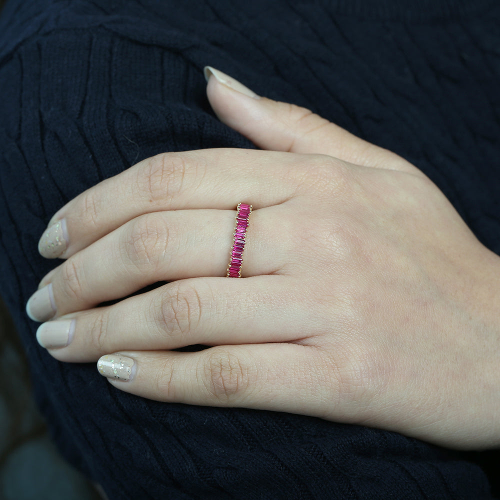 Baguette Ruby Eternity Band Ring in 18K Yellow Gold