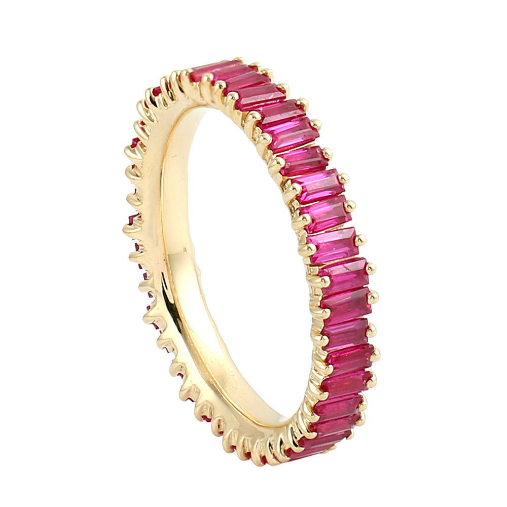 Baguette Ruby Eternity Band Ring in 18K Yellow Gold