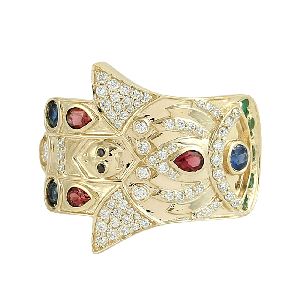 Hamsa Multi-Gemstone & Diamond Statement Ring in 14K Yellow Gold