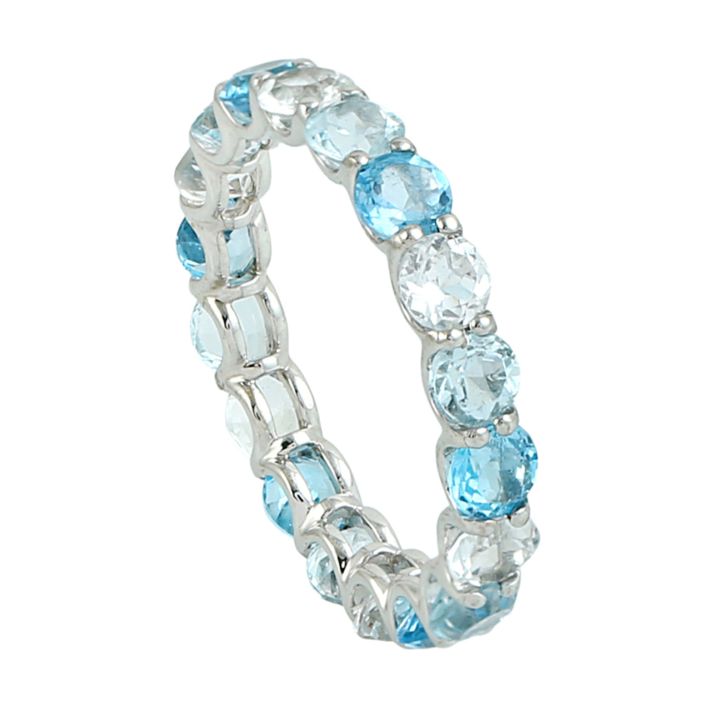 Blue & White Topaz Eternity Band in 18k White Gold
