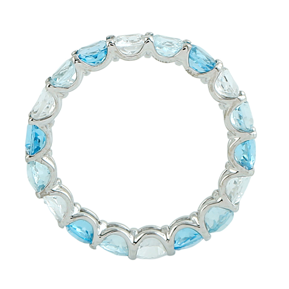 Blue & White Topaz Eternity Band in 18k White Gold