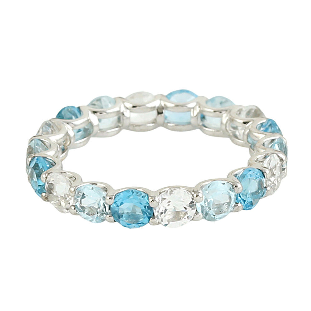 Blue & White Topaz Eternity Band in 18k White Gold