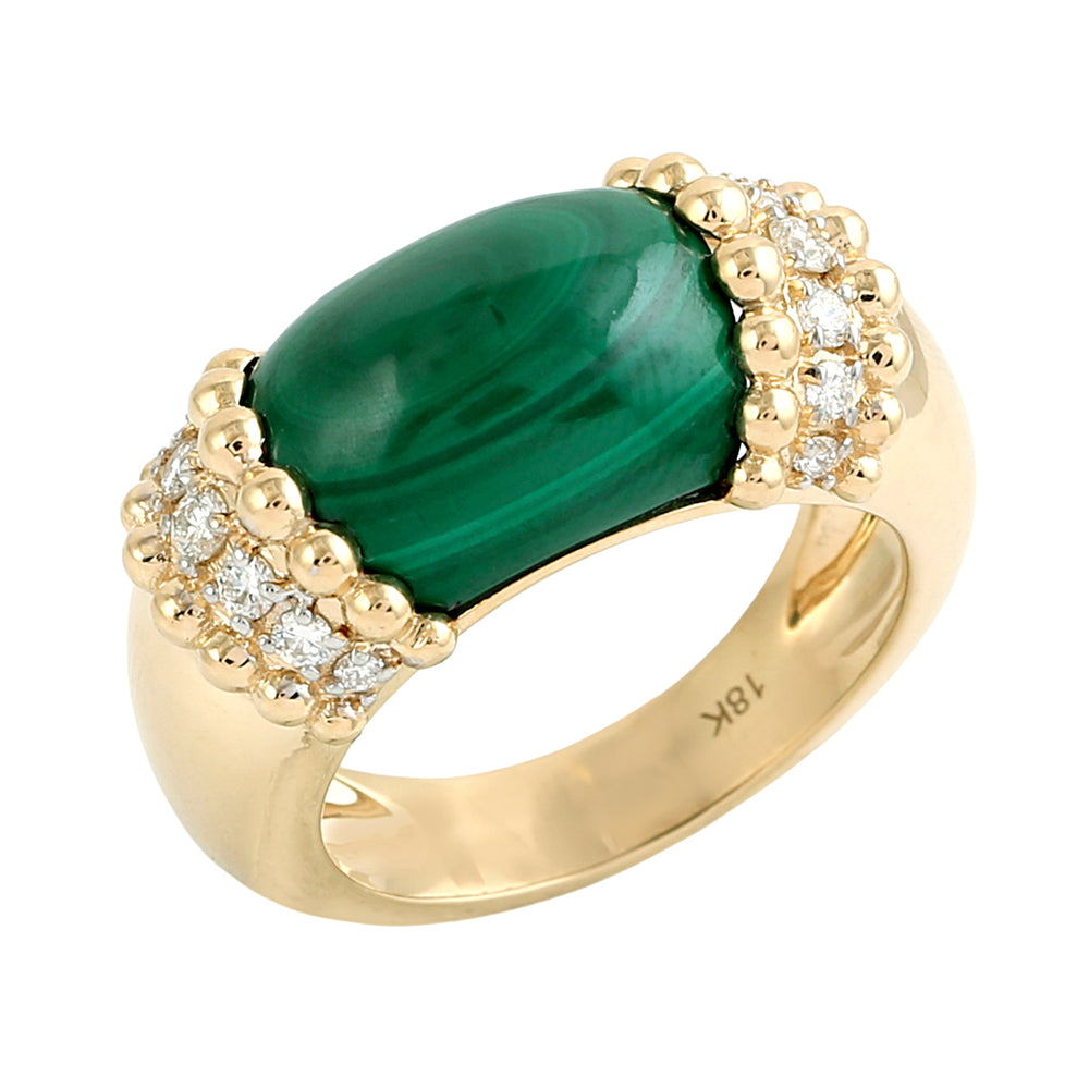 Malachite & Diamond Dome Ring in 18K Yellow Gold