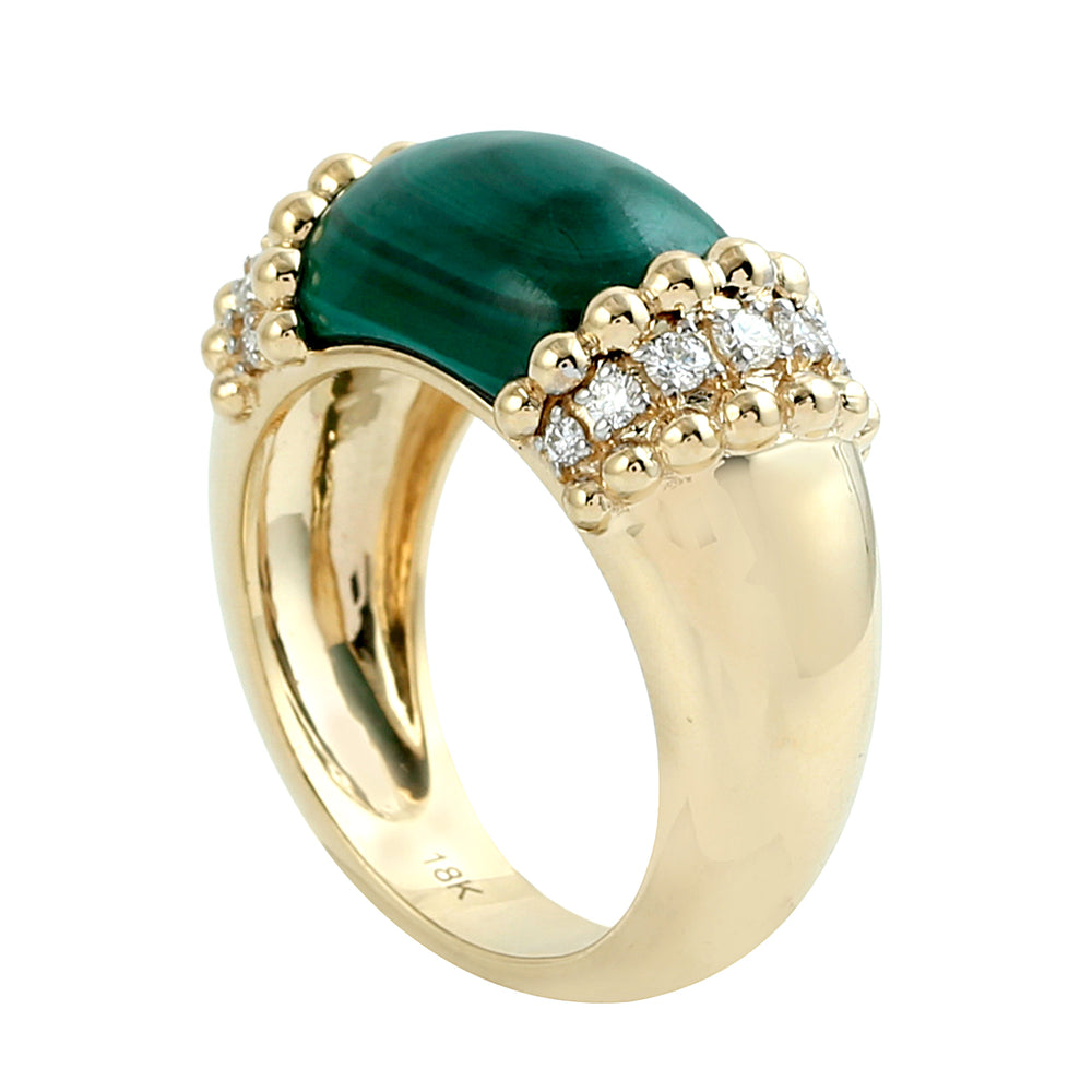 Malachite & Diamond Dome Ring in 18K Yellow Gold