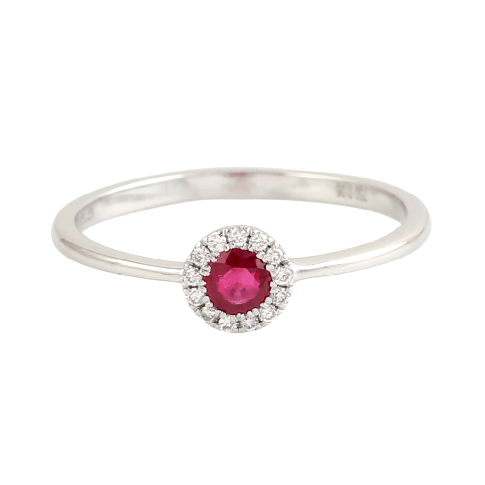 Ruby & Diamond Halo Solitaire Ring in 18K White Gold