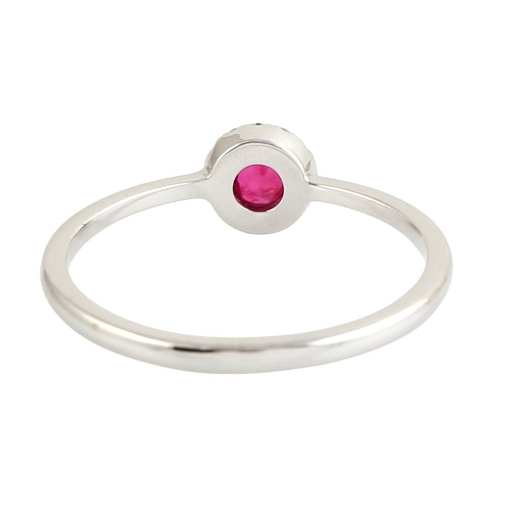 Ruby & Diamond Halo Solitaire Ring in 18K White Gold