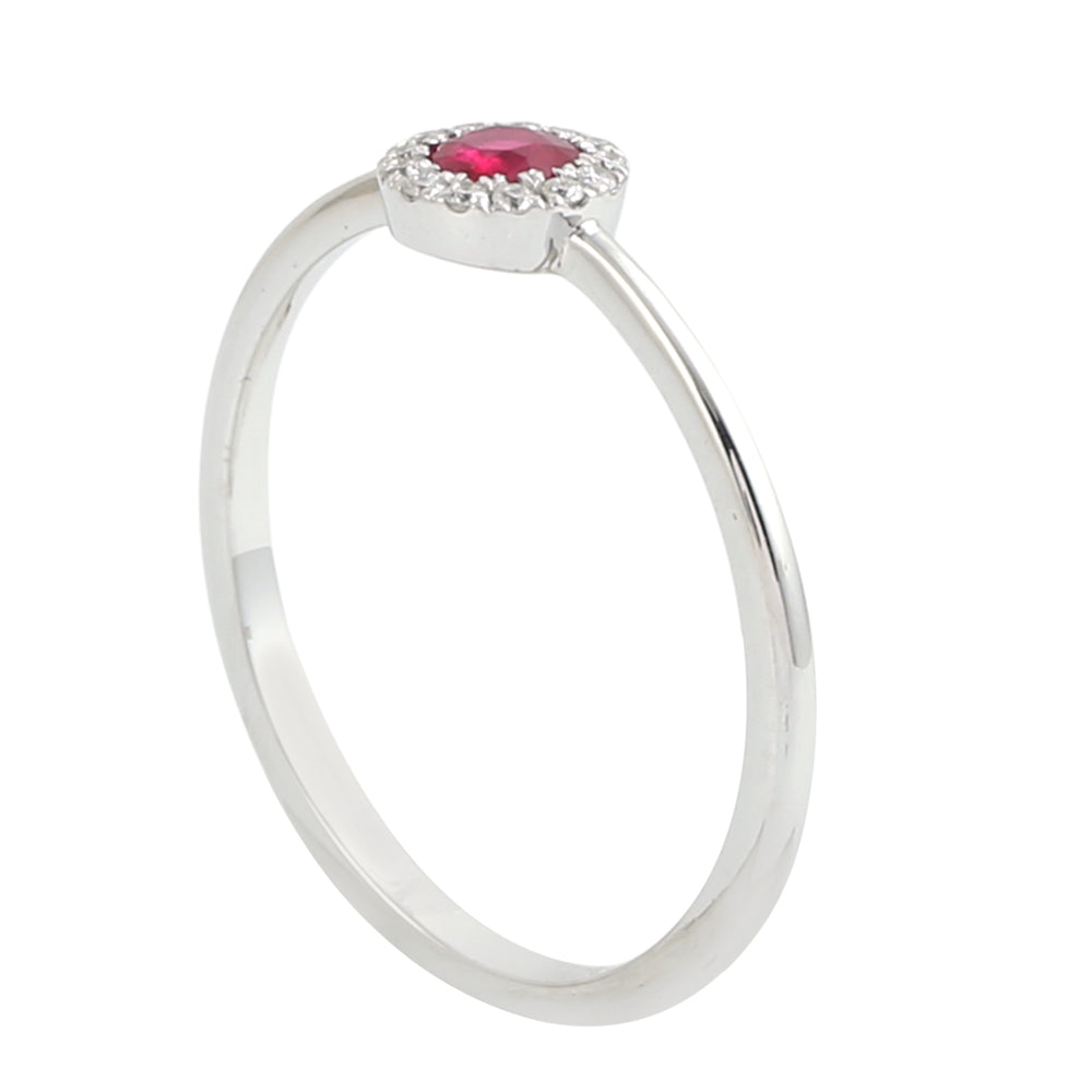 Ruby & Diamond Halo Solitaire Ring in 18K White Gold
