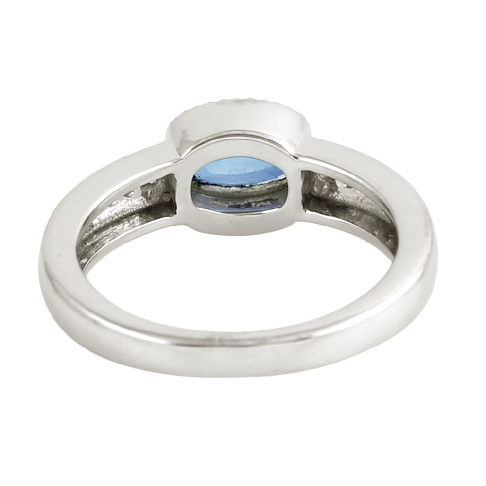 Oval Cut Blue Sapphire Pave Diamond Band Ring in 14K White Gold