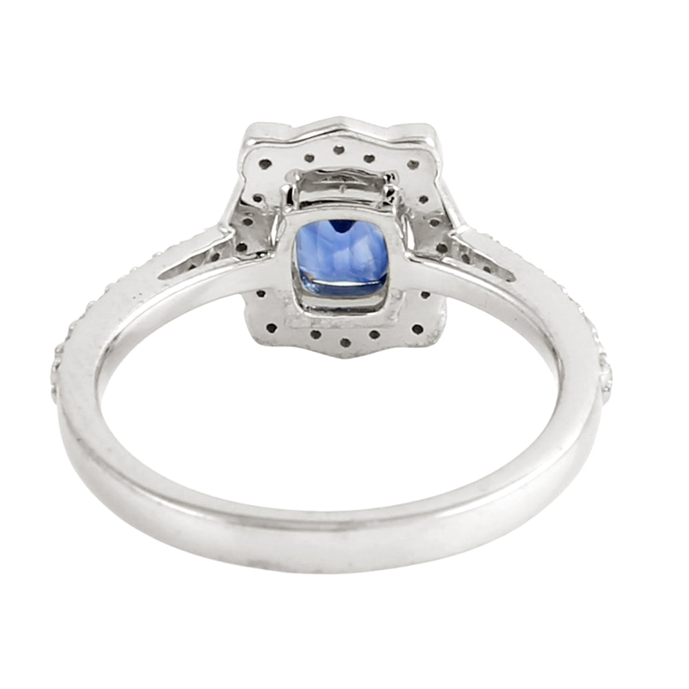 Blue Sapphire Gemstone Pave Diamond Cocktail Ring in 14K White Gold