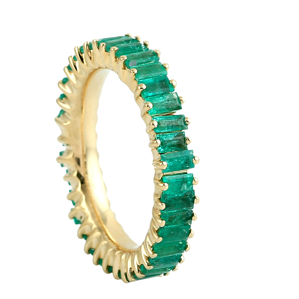 Baguette-Cut Emerald Full Eternity Band Ring in 18K Yellow Gold