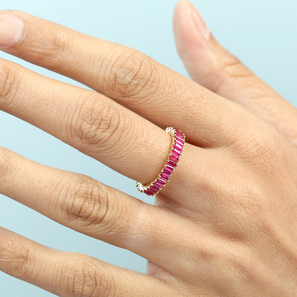 Ruby Baguette Eternity Band Ring in 18K Yellow Gold