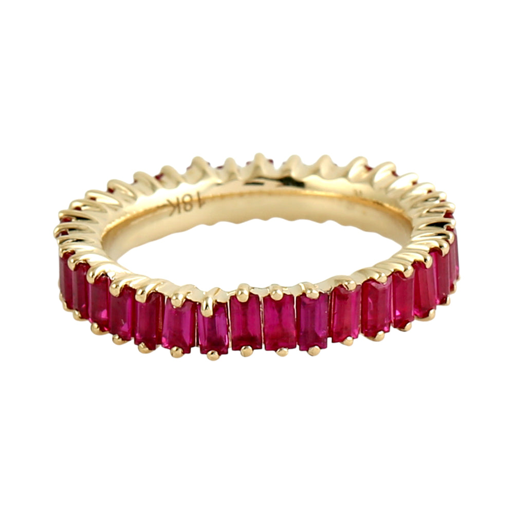 Ruby Baguette Eternity Band Ring in 18K Yellow Gold