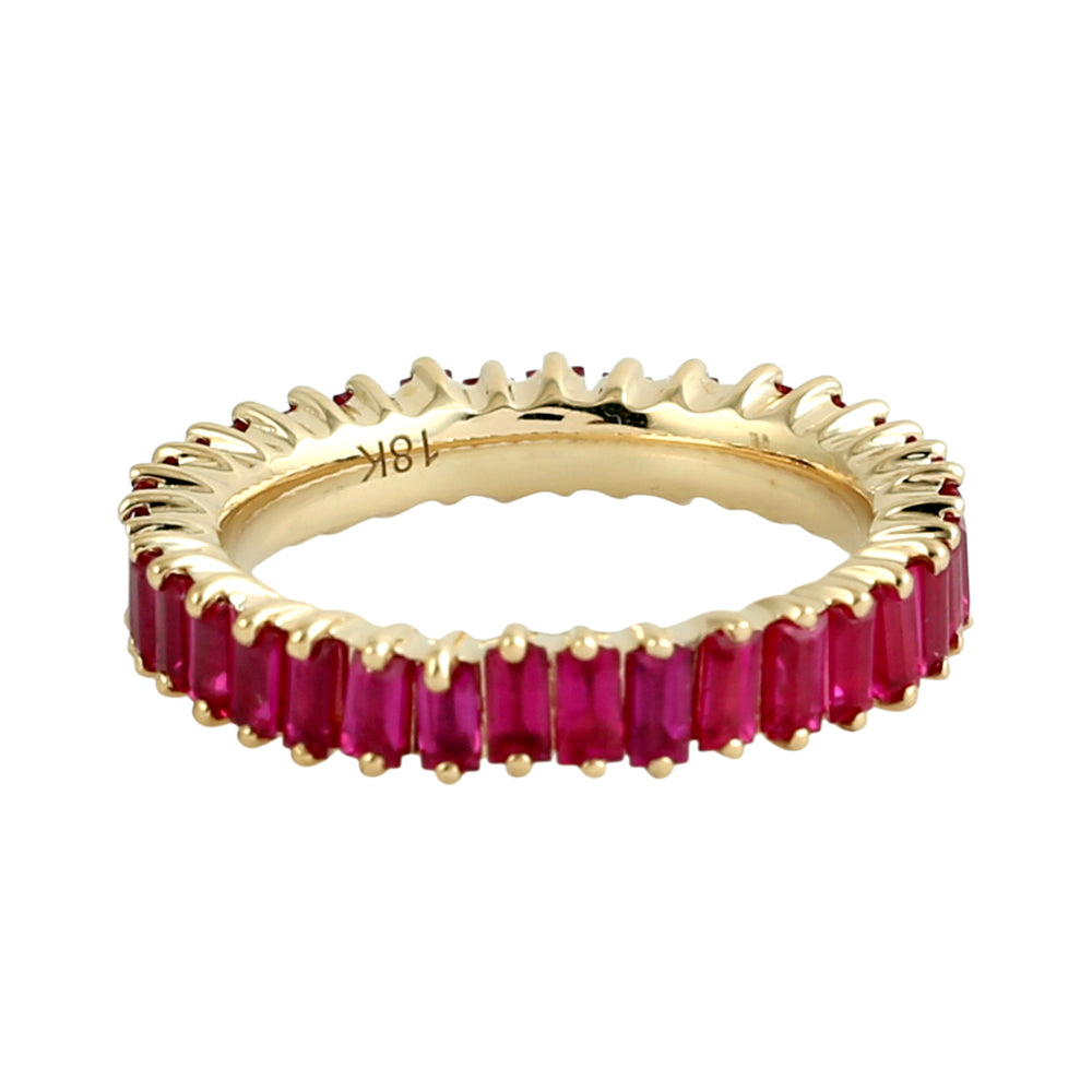 Ruby Baguette Eternity Band Ring in 18K Yellow Gold