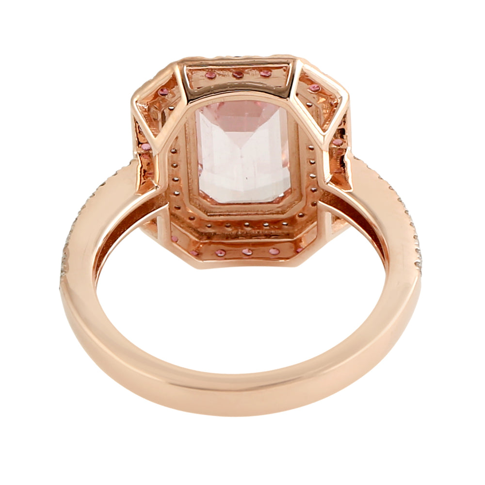 Emerald Cut Tourmaline & Diamond Double Halo Ring in 14K Rose Gold
