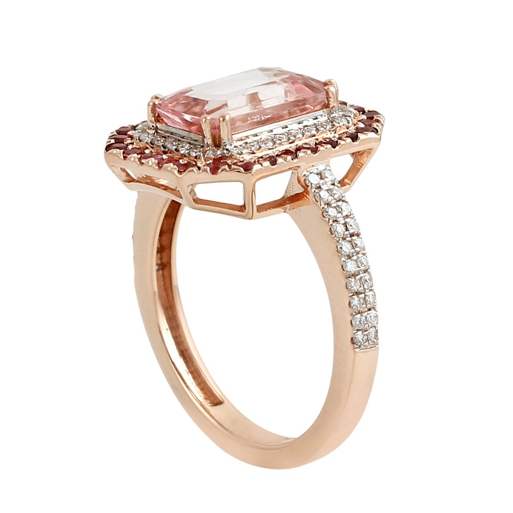 Emerald Cut Tourmaline & Diamond Double Halo Ring in 14K Rose Gold