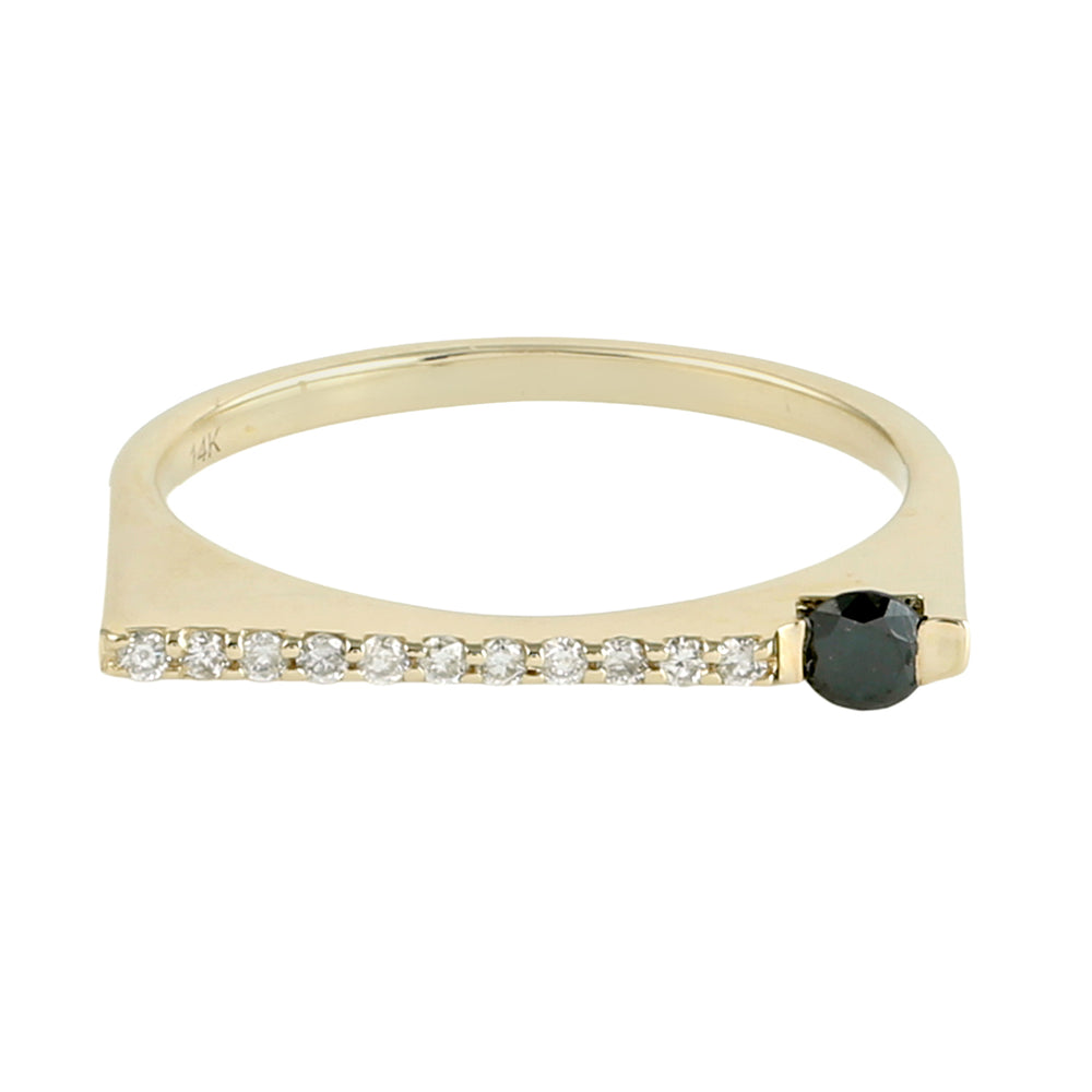 Black & White Diamond Geometric Band Ring in 14K Yellow Gold