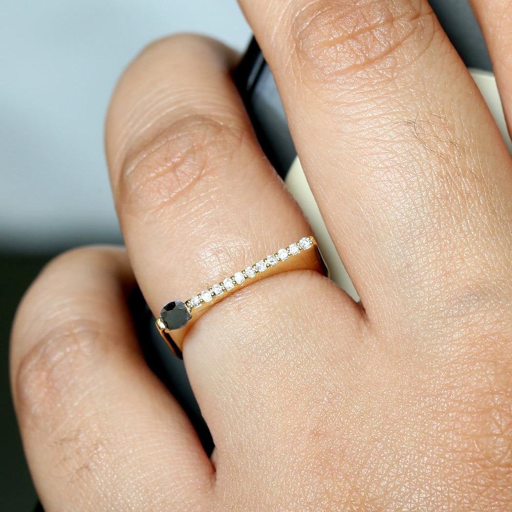 Black & White Diamond Geometric Band Ring in 14K Yellow Gold