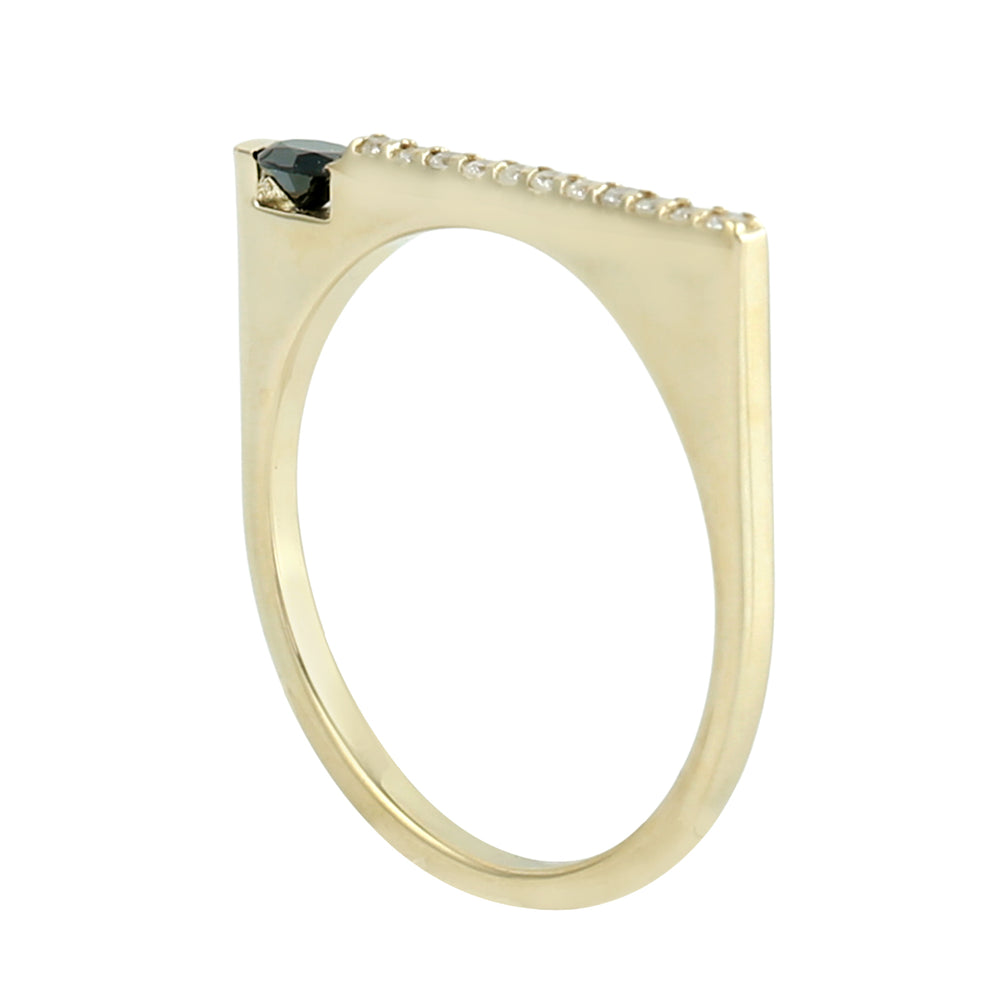 Black & White Diamond Geometric Band Ring in 14K Yellow Gold