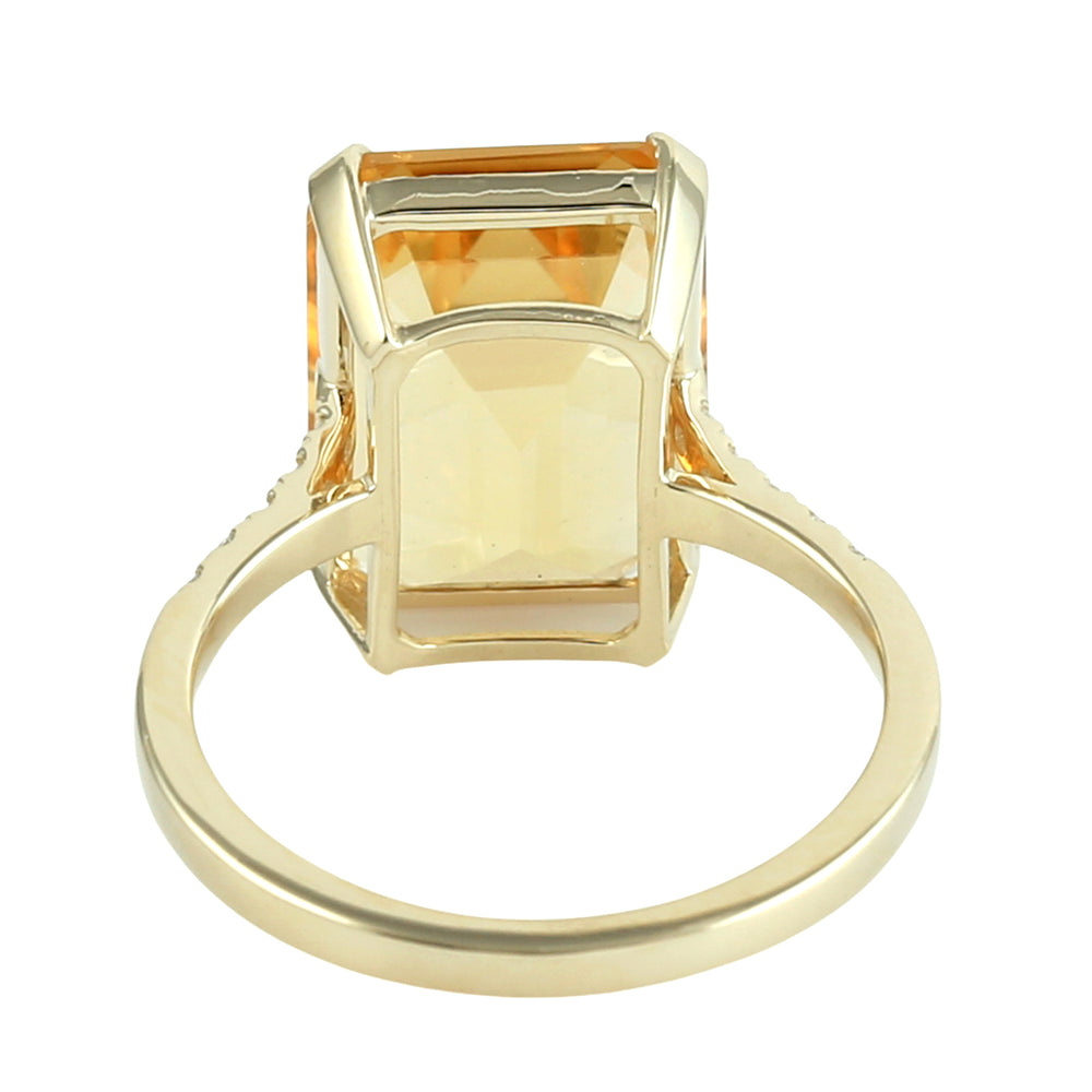 Emerald Cut Citrine & Diamond Cocktail Ring in 14K Yellow Gold