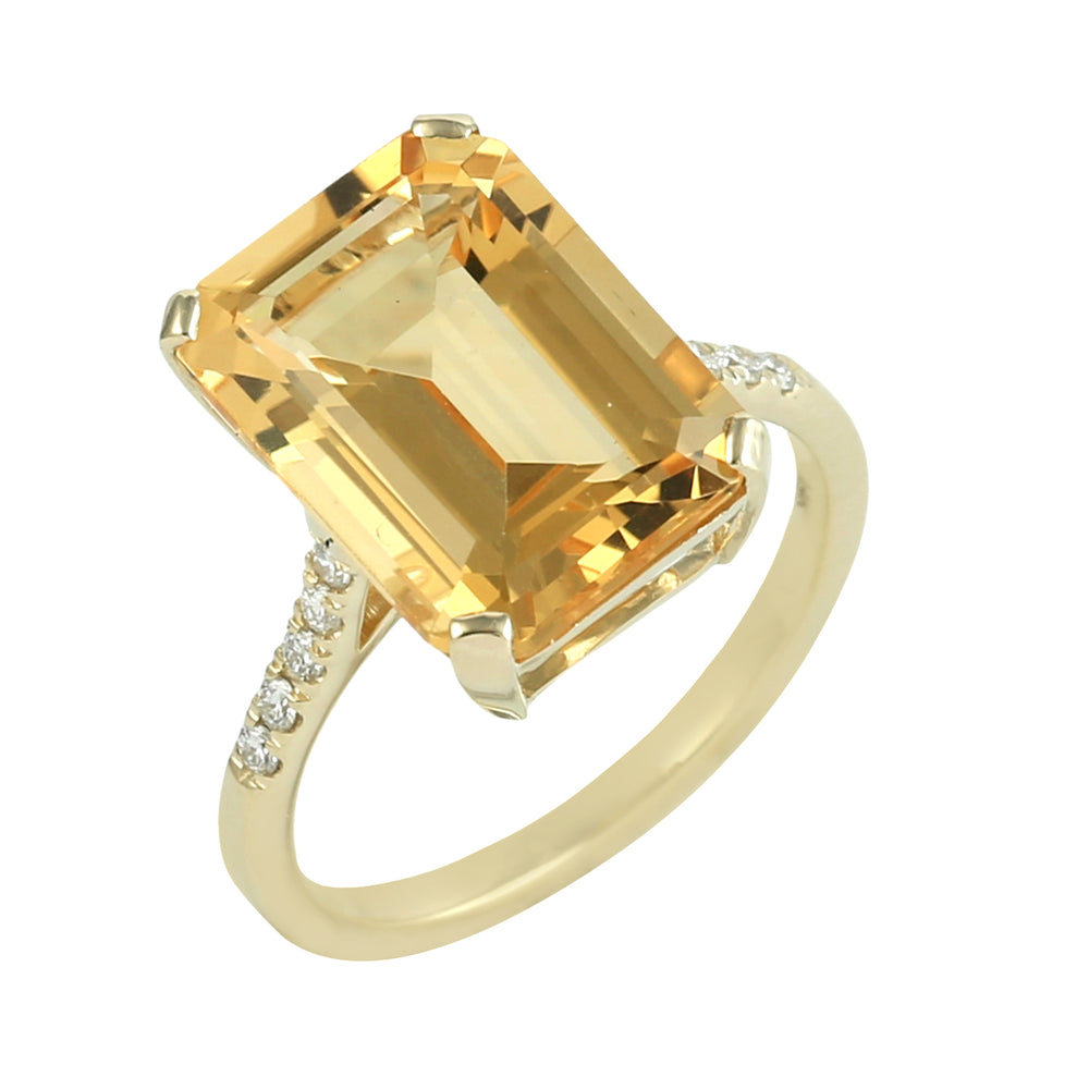 Emerald Cut Citrine & Diamond Cocktail Ring in 14K Yellow Gold