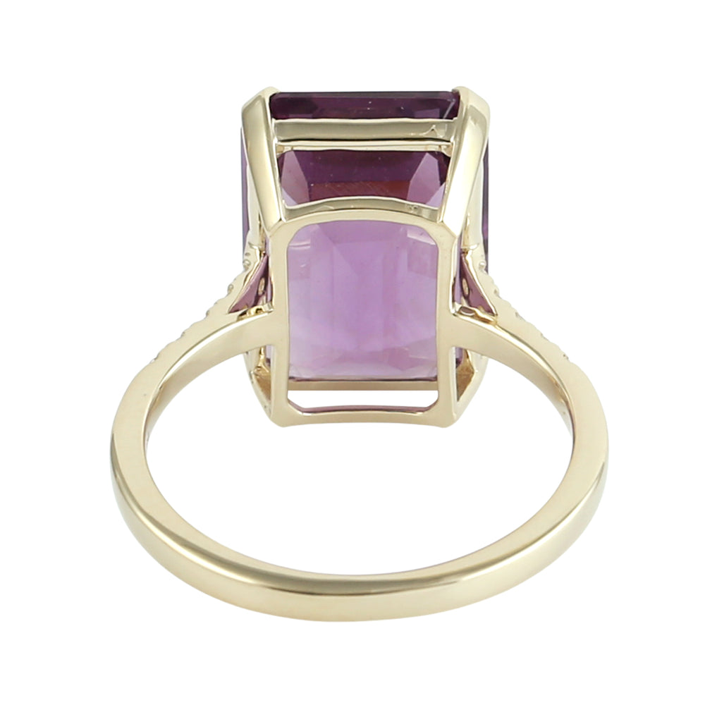 Emerald Cut Amethyst Pave Diamond Cocktail Ring in 14K Yellow Gold
