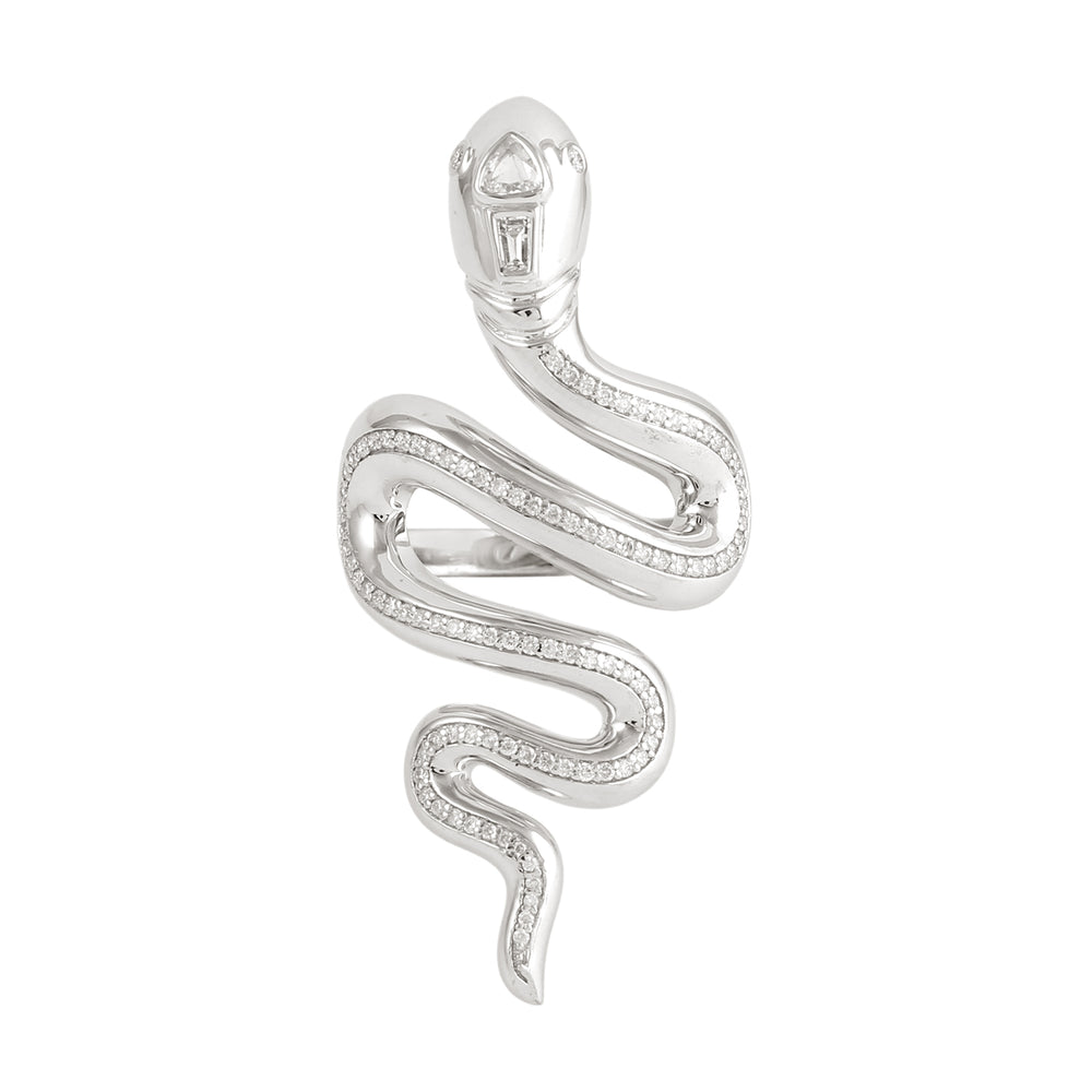 Pave Diamond Snake Wrap Long Ring in 18K White Gold