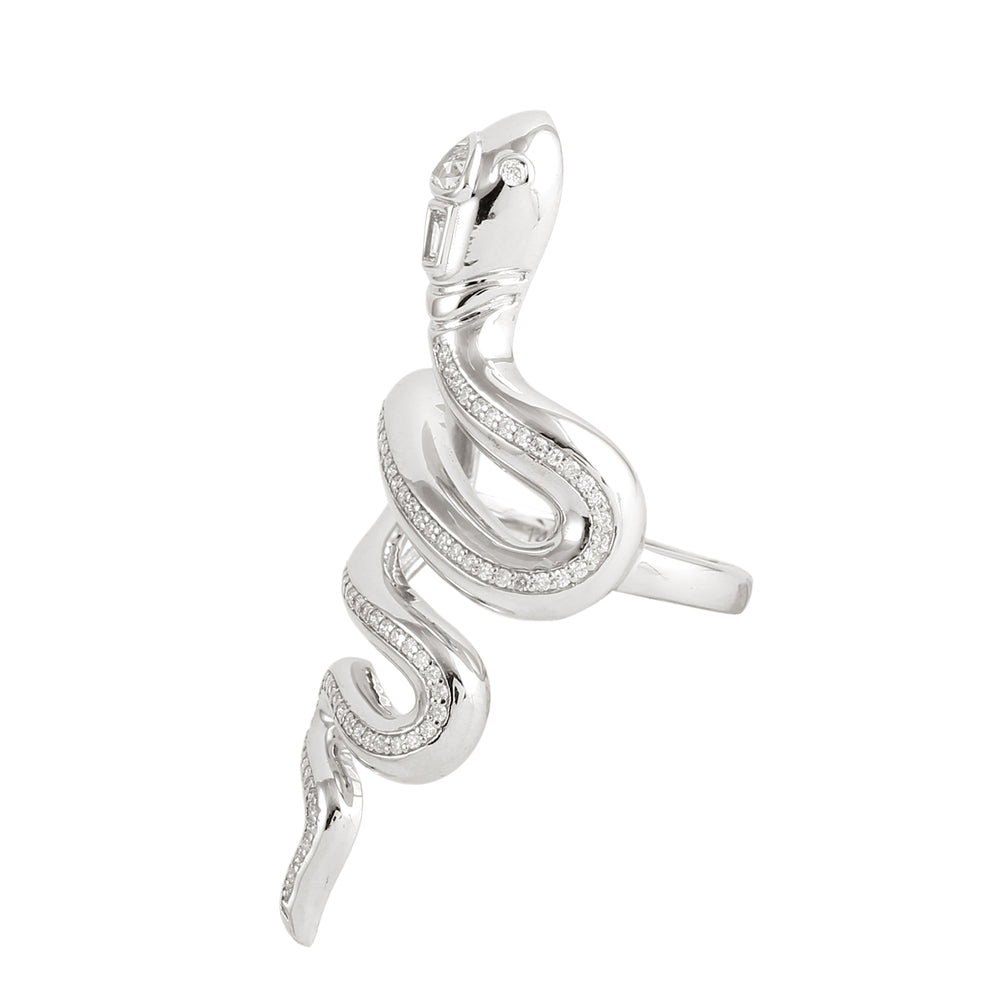Pave Diamond Snake Wrap Long Ring in 18K White Gold