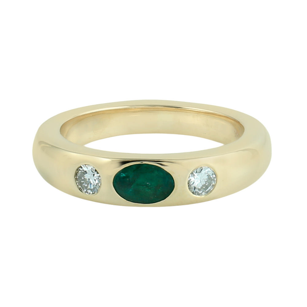 Oval Emerald & Diamond Three-Stone Ring in 18K Yellow Gold