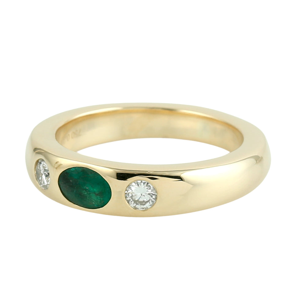 Oval Emerald & Diamond Three-Stone Ring in 18K Yellow Gold
